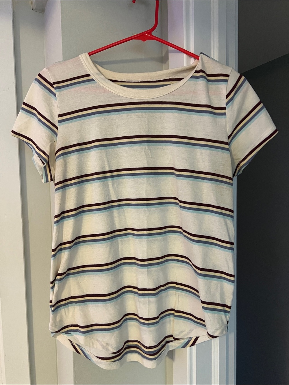 Striped Short Sleeve Tee in Cream, Blue & Brown